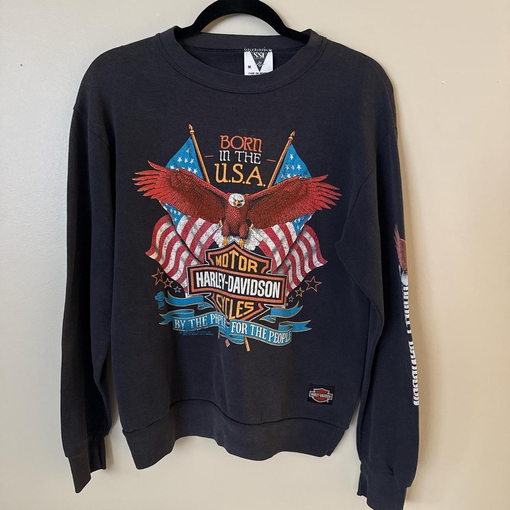 Vintage 1988 Harley Davidson Born in the USA Eagle Sweatshirt Mens Medium Black